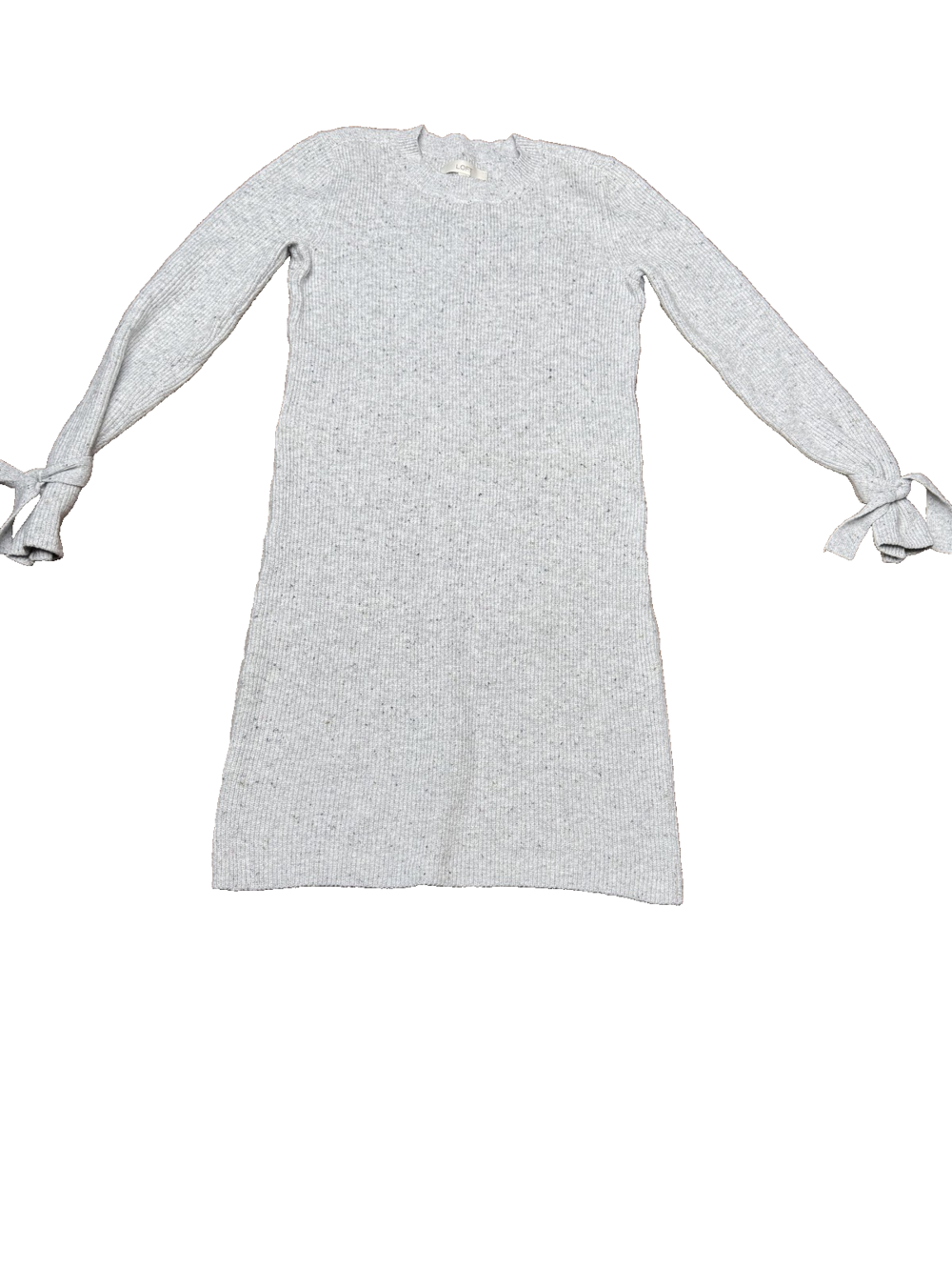 LOFT Sweater Dress Womens Small Gray Speckled Ribbed Tie Cuff Long Sleeve Knit